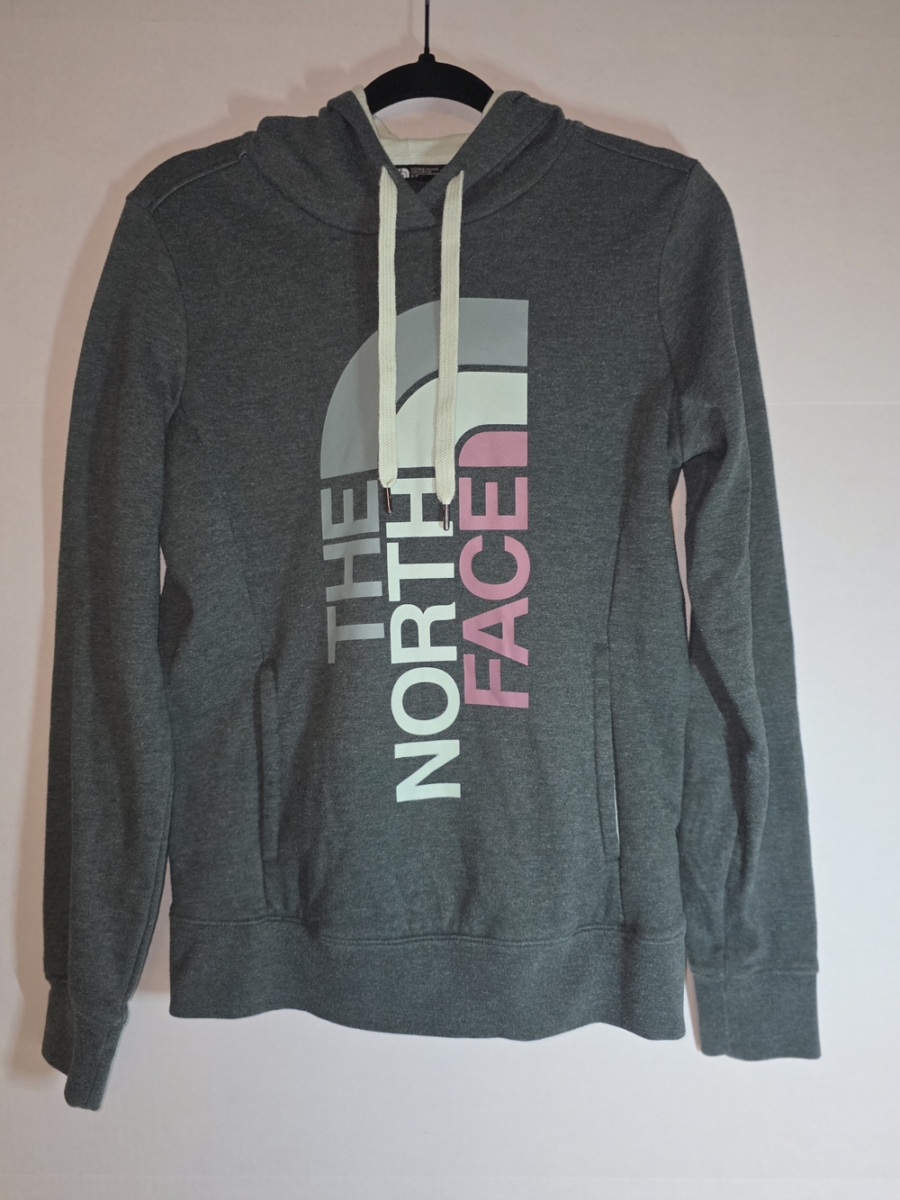 The North Face Women's Gray Hoodie Sweater with Pink Logo